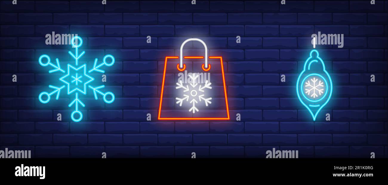 December holidays neon sign set Stock Vector