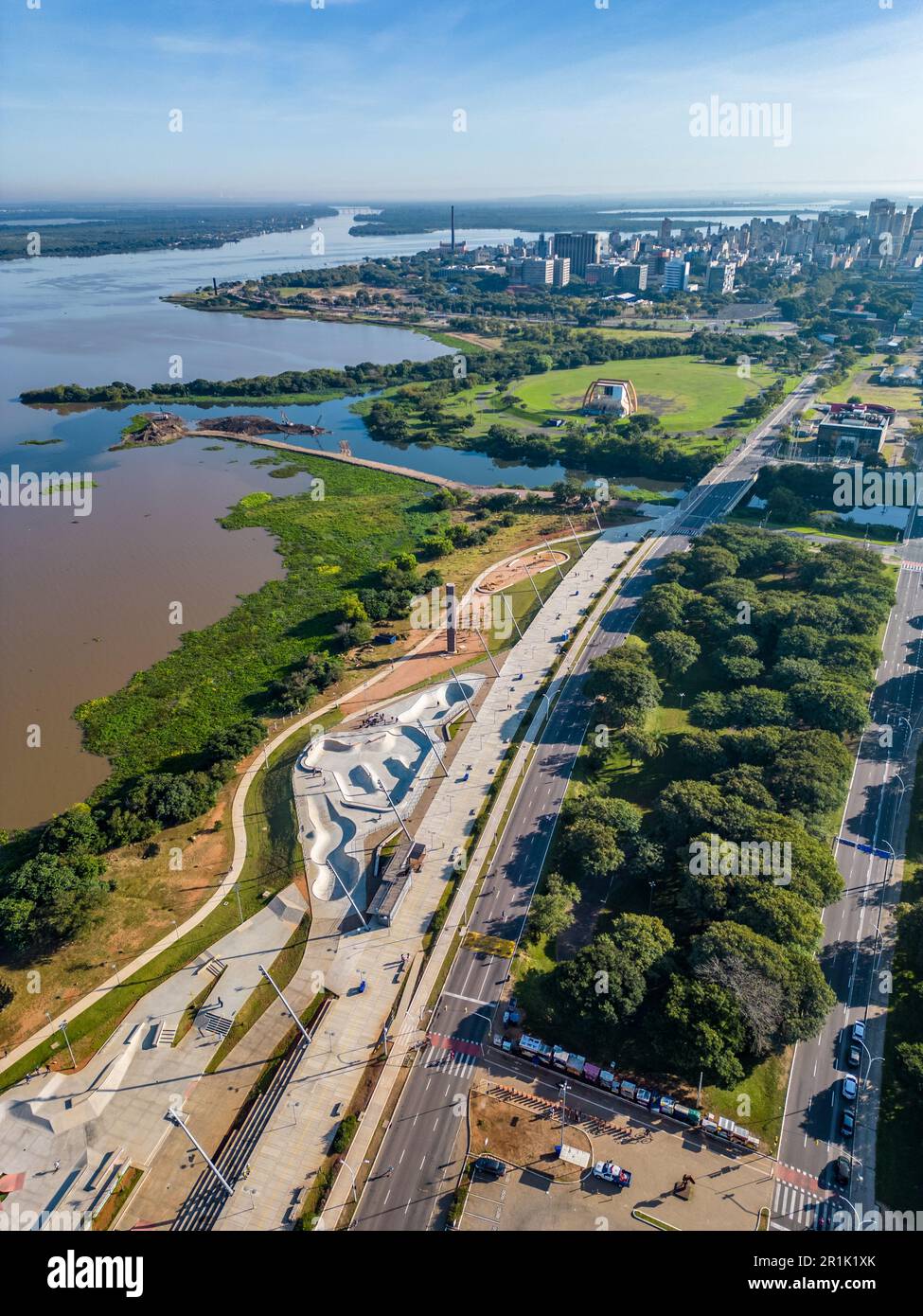 Aerial view of guaiba lake and Porto Alegre, Rio Grande do Sul, Brazil Stock Photo