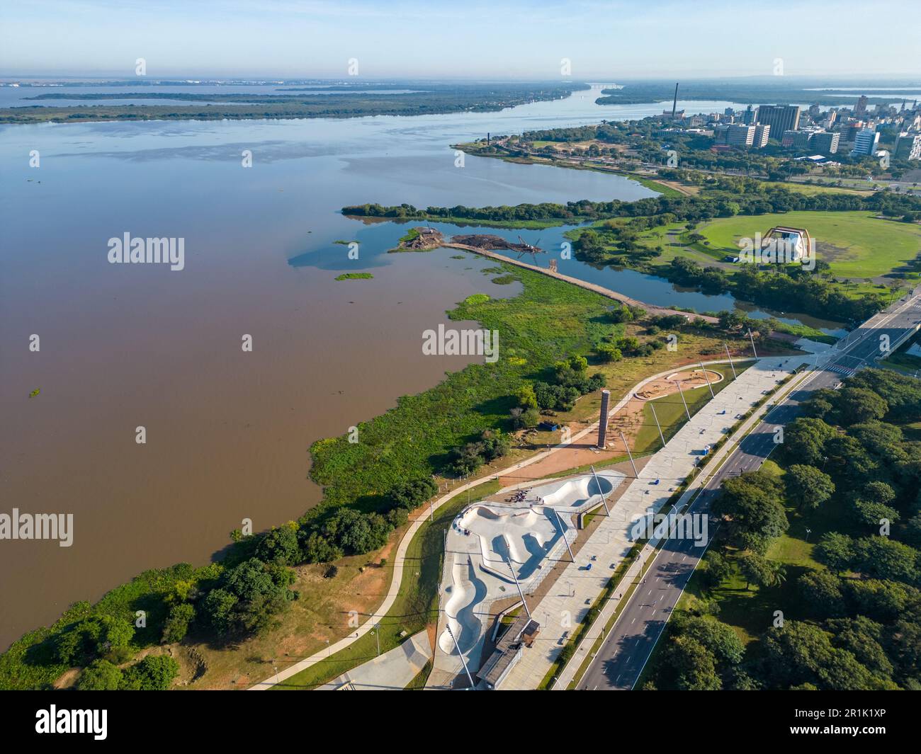 Aerial view of guaiba lake and Porto Alegre, Rio Grande do Sul, Brazil Stock Photo