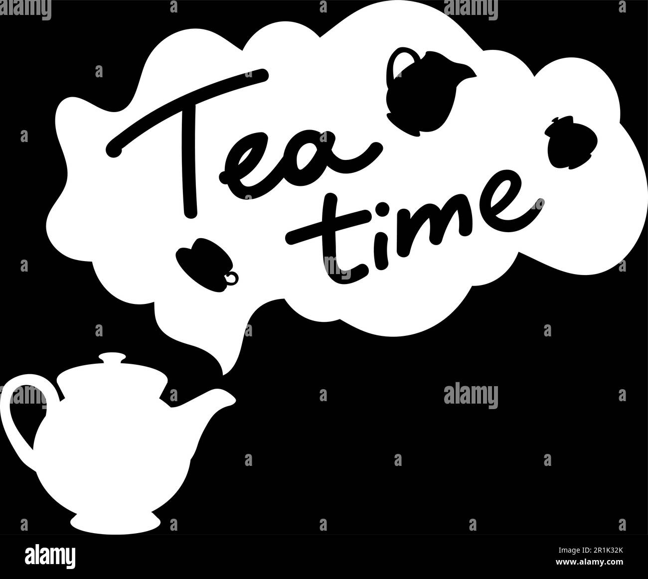 Positive Poster Tea Time Original Hand Drawn Quote on Chalkboard
