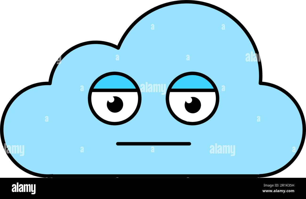Poker face cloud emoji outline illustration. Social media cartoon