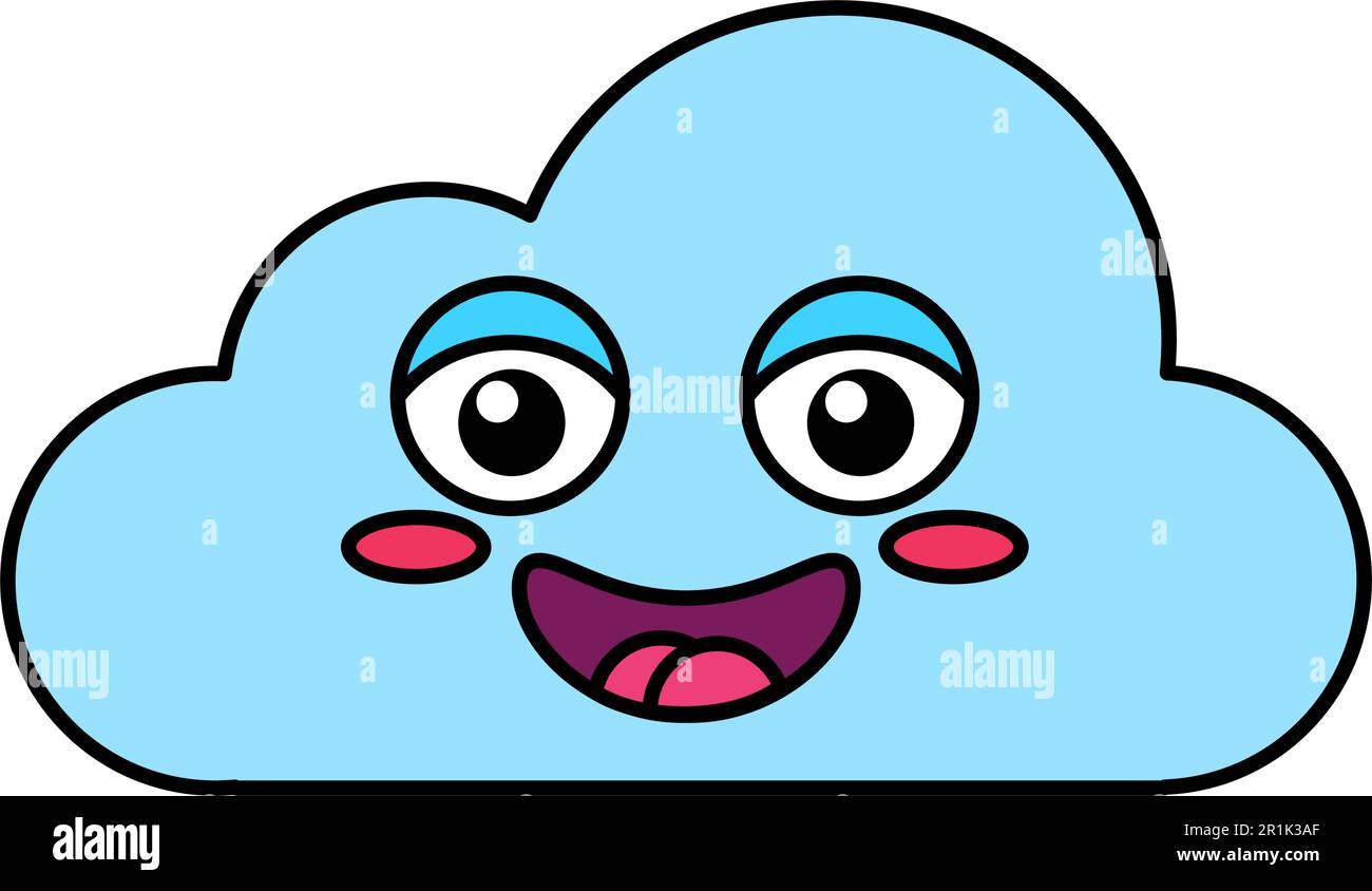 Happy cloud emoji outline illustration. Blue emoticon, social media