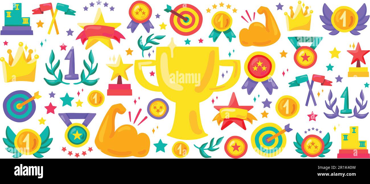 Sport achievement cartoon vector icon set. Awards flat illustrations ...