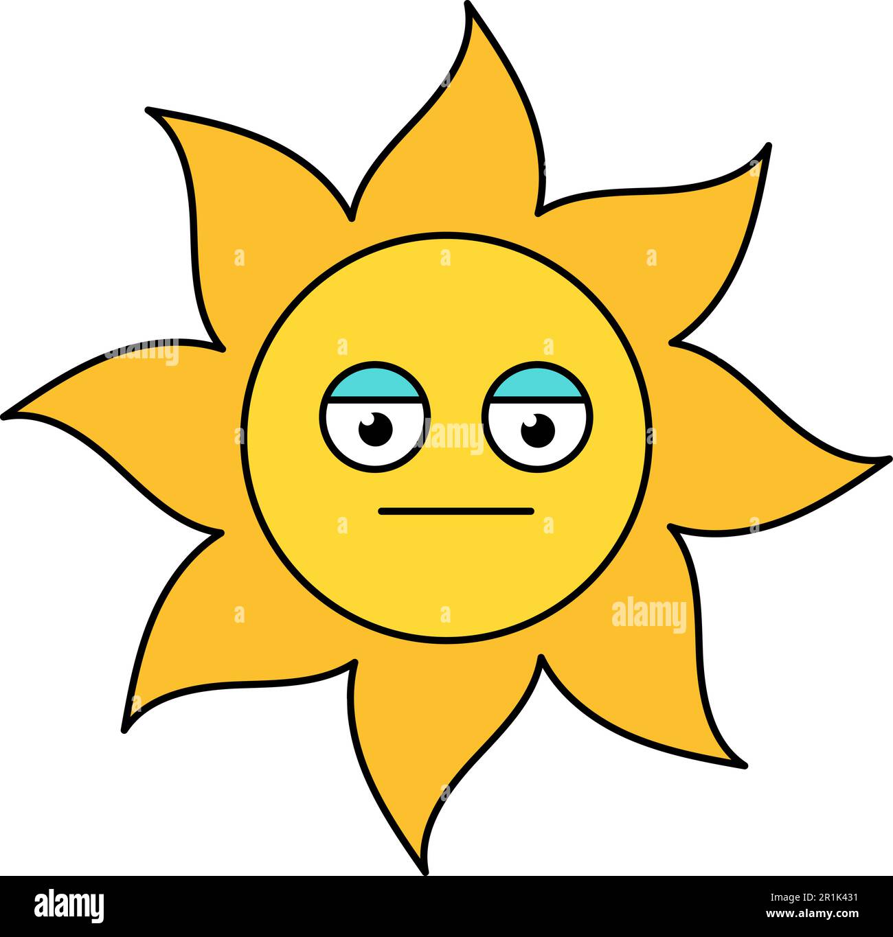Poker face sun emoji outline illustration. Social media cartoon sticker