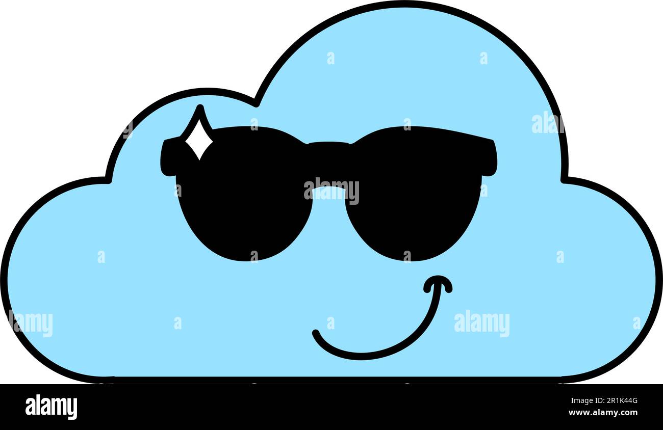 Confident cloud emoji outline illustration. Cool emoticon with