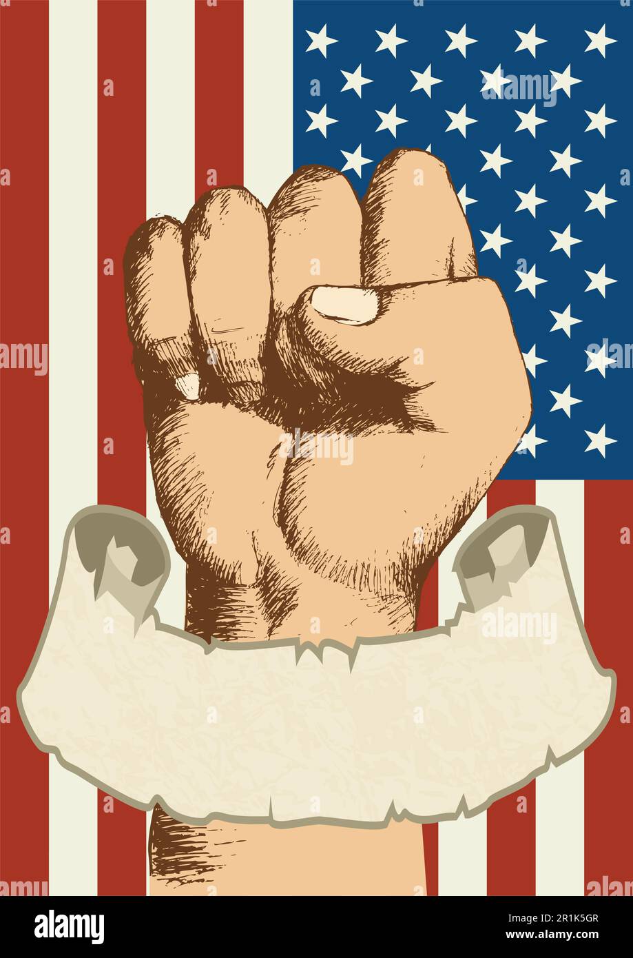 America insignia with fist sketch and empty scroll banner Stock Vector ...
