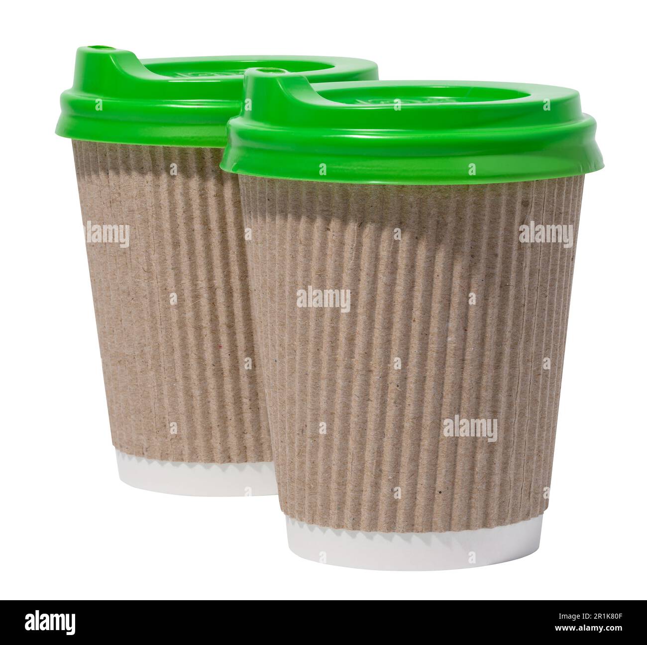 Brown paper cup made of corrugated cardboard with a plastic white lid ...