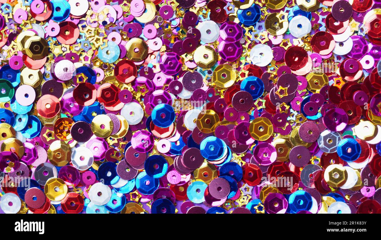 Many different colorful sequins as background, top view Stock Photo - Alamy