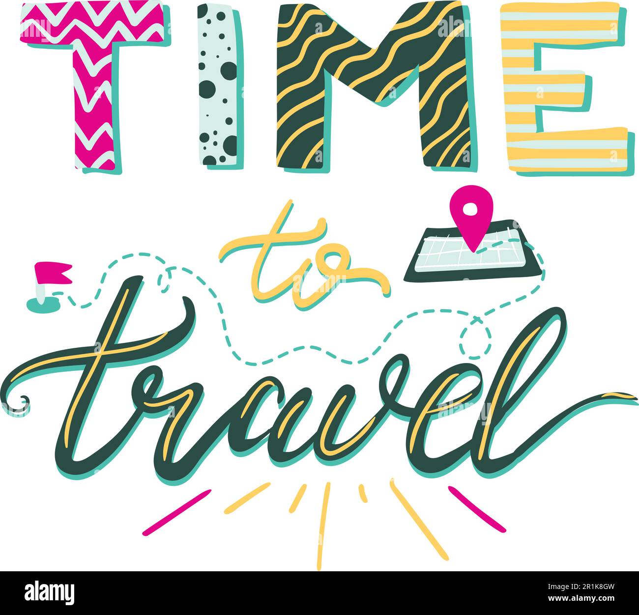 Vacation Time Lettering Vacation hand drawn vector illustration. Time to travel lettering ...