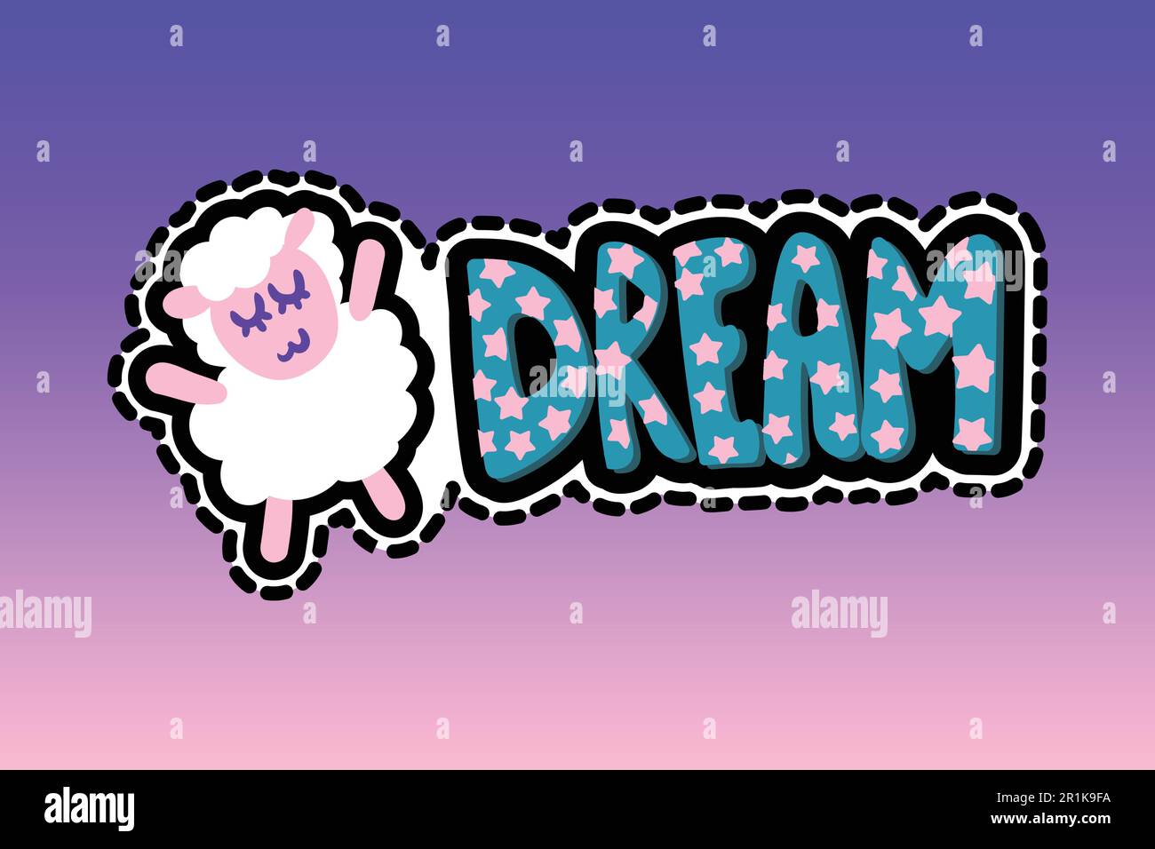 Sheep with dream lettering stitched frame patch. Sleeping lamb flat ...