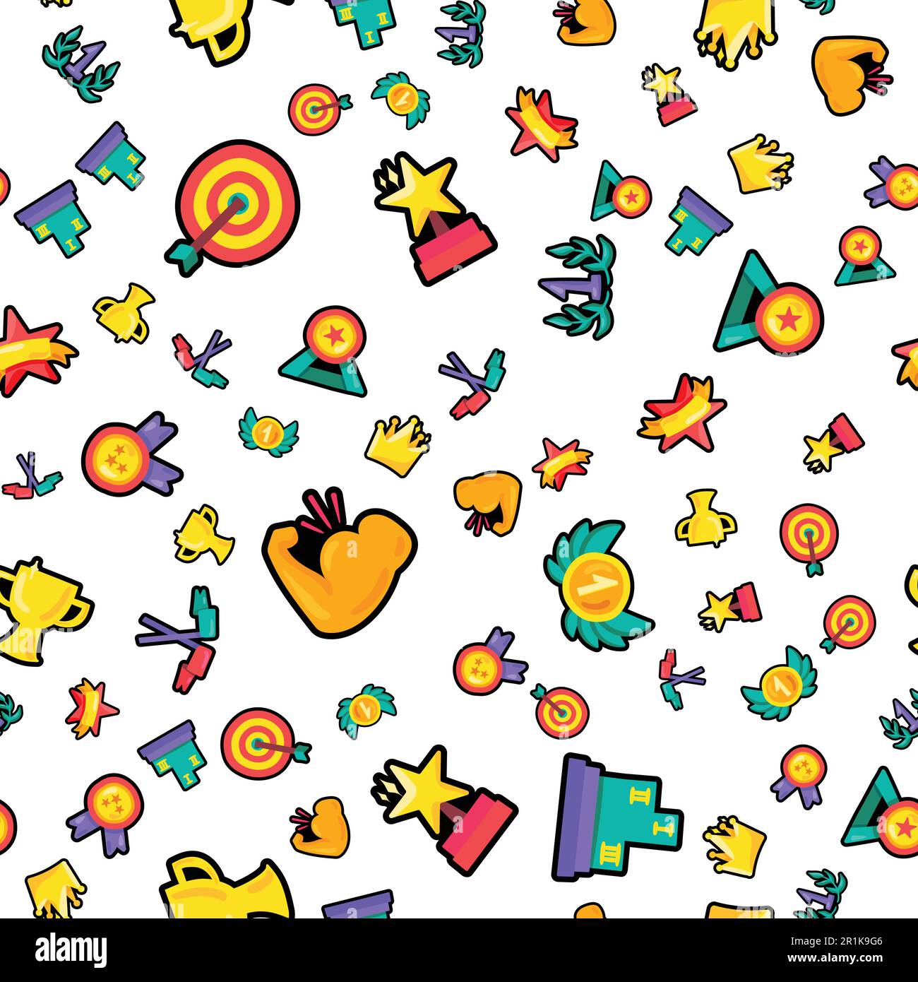 Awards seamless color vector pattern. Falling trophies, medals, rewards ...