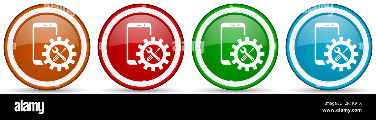 Mobile phone, smartphone service glossy icons, set of modern design ...