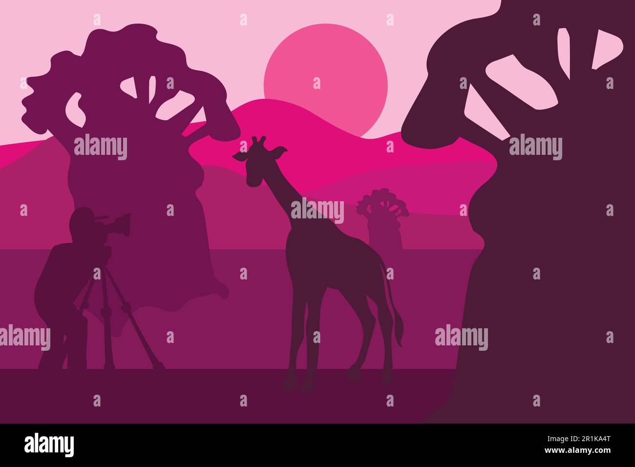 Wildlife photographer vector illustration. Minimalistic evening