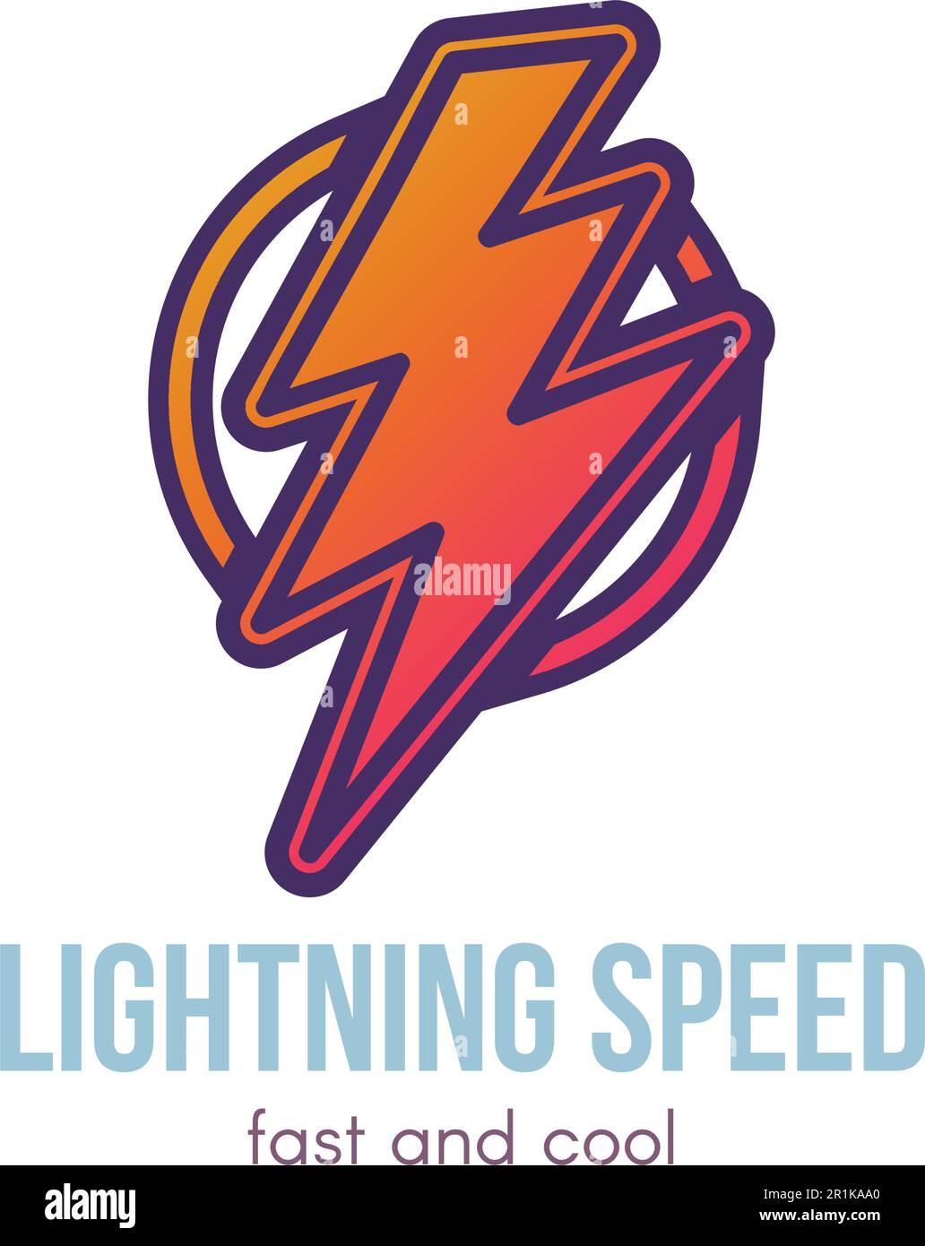 Thunder cartoon color icon. Lightning bolt in circle. Speed, energy hand drawn logo design Stock