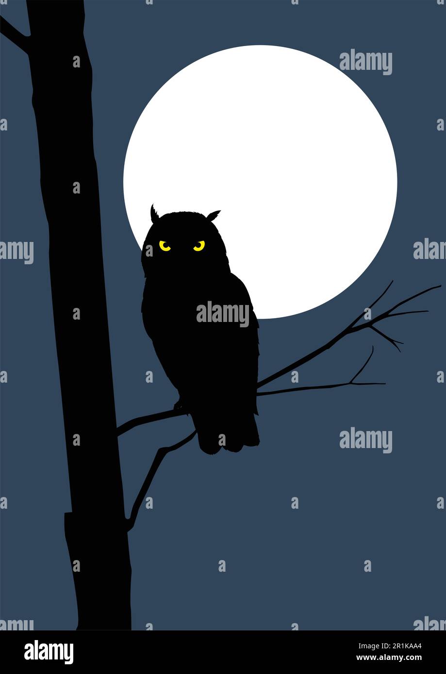 Silhouette of an owl on full moon Stock Vector