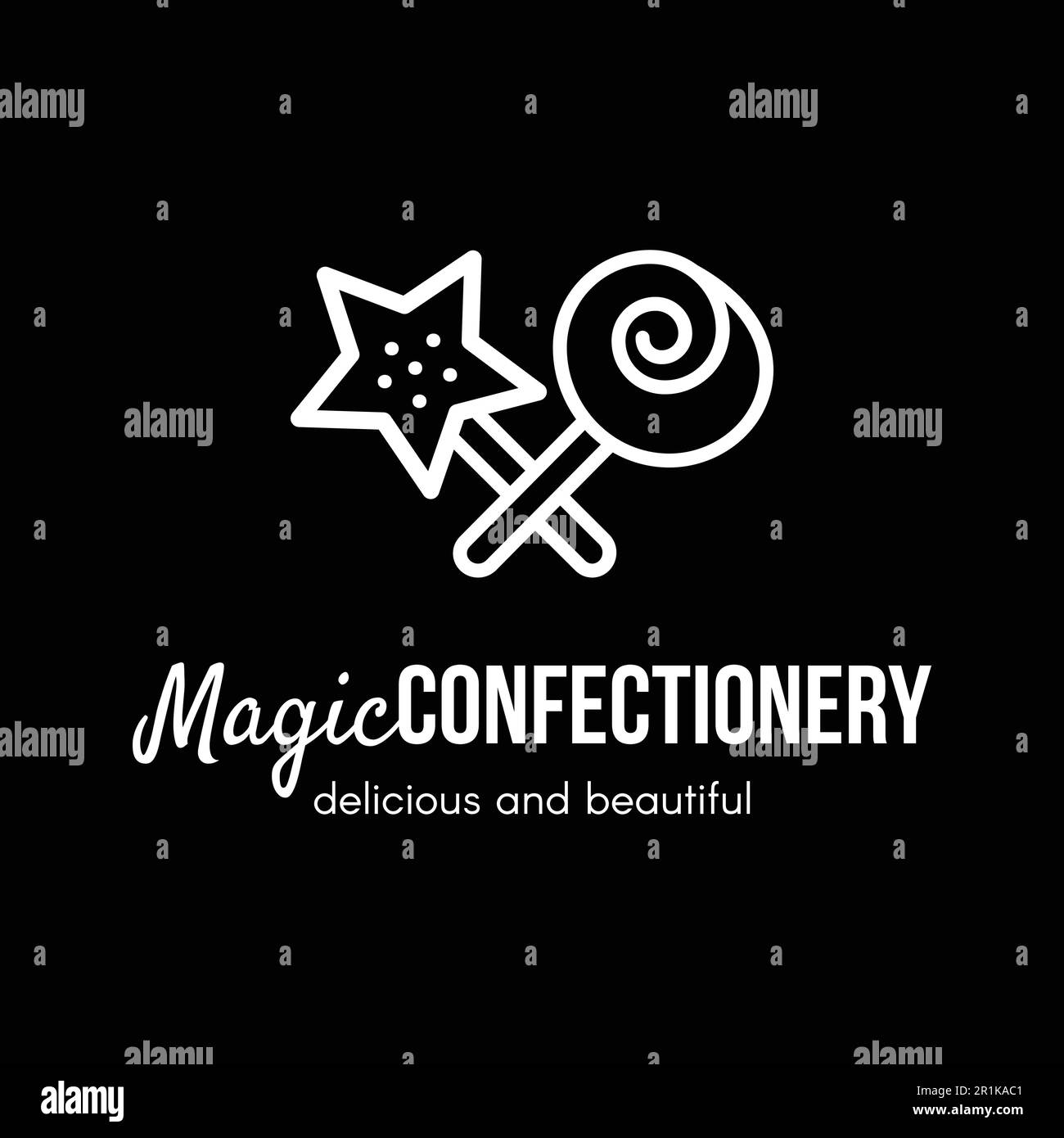 Magic confectionery store vector logo design. Sweets bar, cafe sign