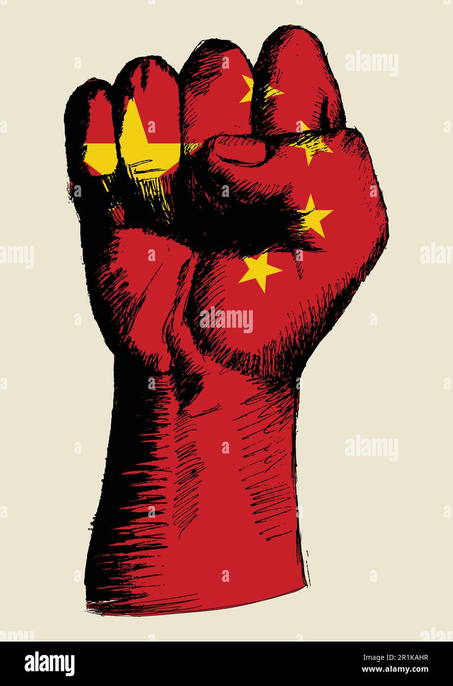 Sketch illustration of a fist with People's Republic of China insignia Stock Vector