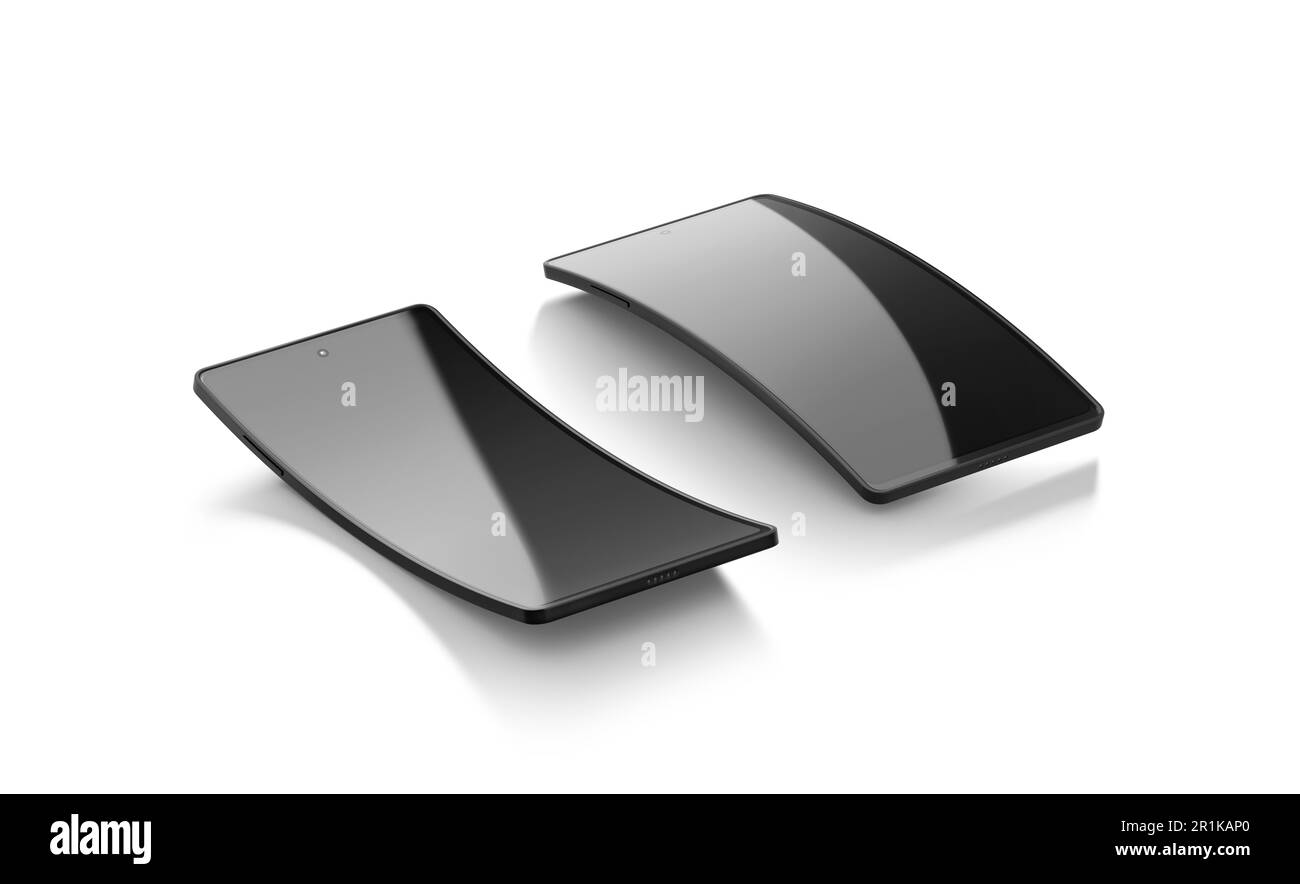 Blank black flip phone flexible curved display mockup, isolated Stock
