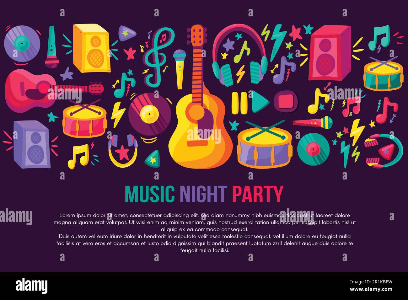 Musical Festival Invitation Vector Template Flat Music Concert Banner Flyer Poster Design