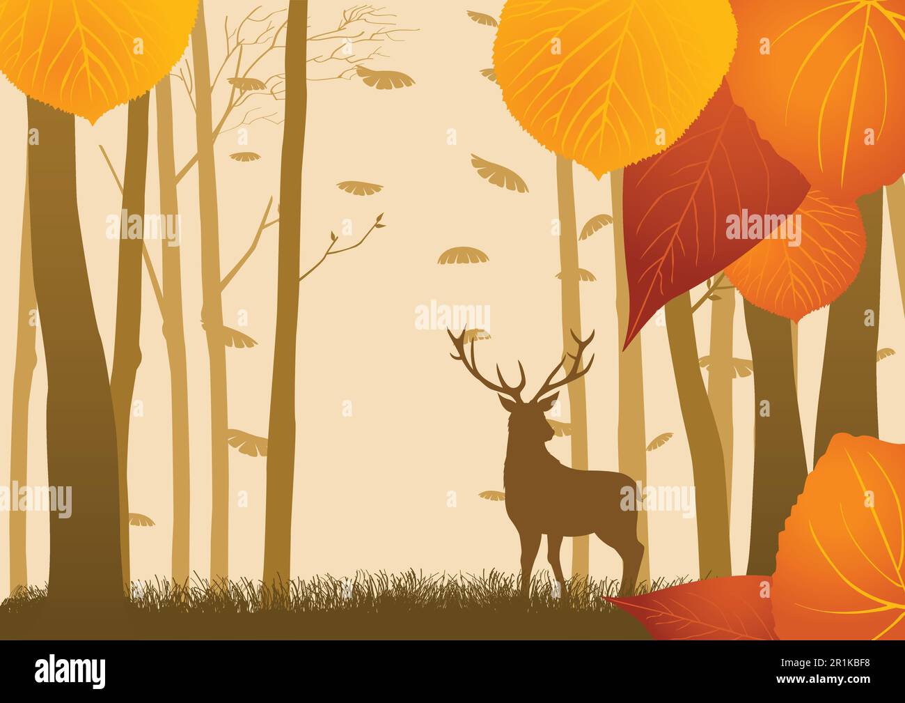 Silhouette of woods with decorative dried leaves Stock Vector