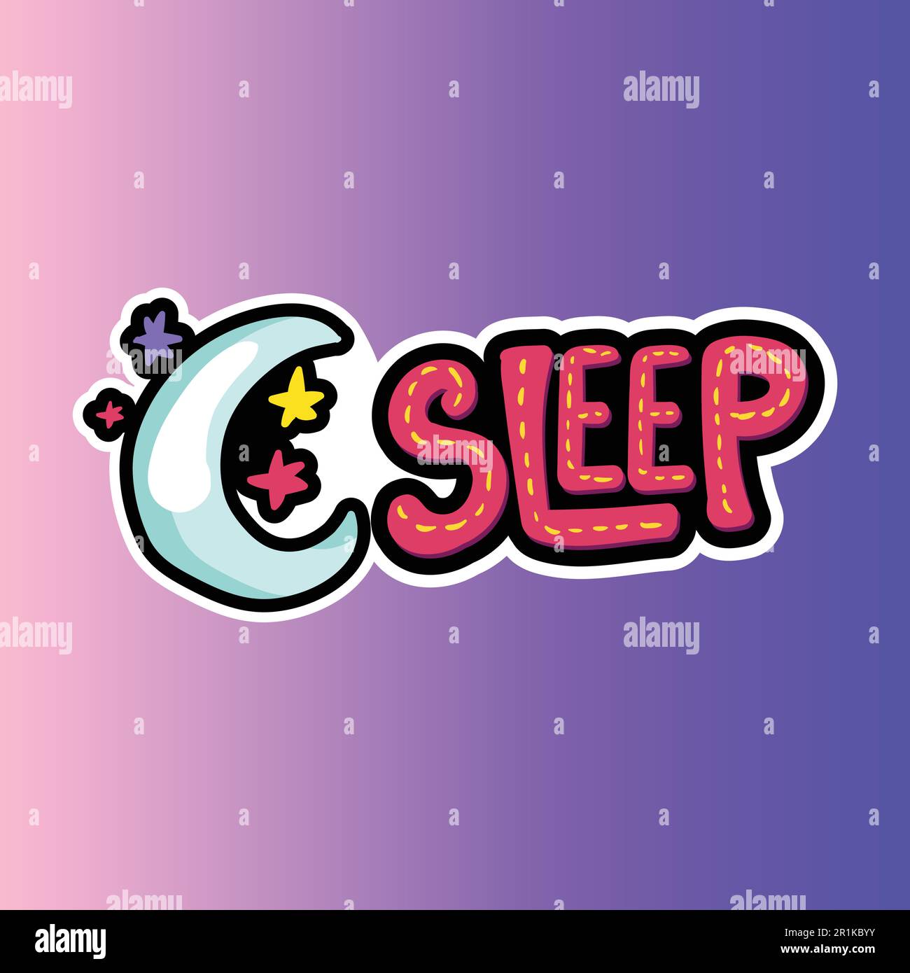 Moon, stars with sleep lettering sticker. Bedtime stitched frame