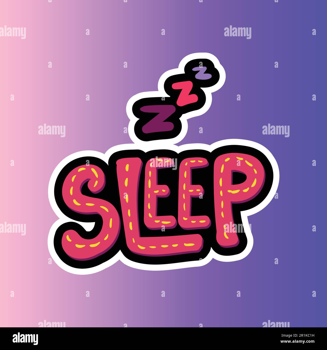 Zzz, sleep lettering stitched frame illustration. Good night dash line