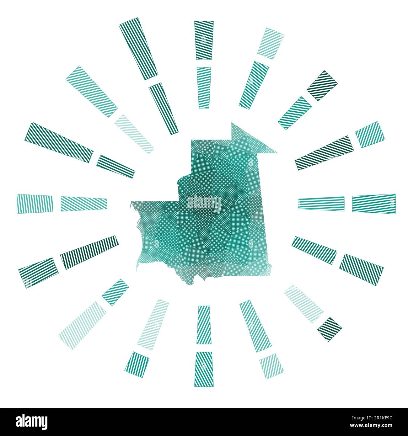 Mauritania Sunburst Low Poly Striped Rays And Map Of The Country