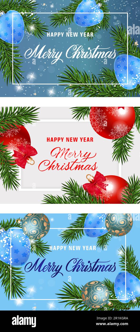 Merry Christmas banner set with fir and balls Stock Vector Image & Art ...