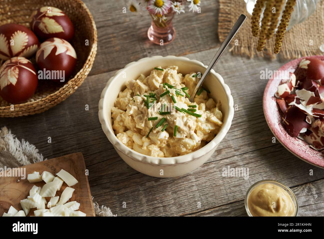 Using leftover hard boiled Easter eggs to prepare bread spread with