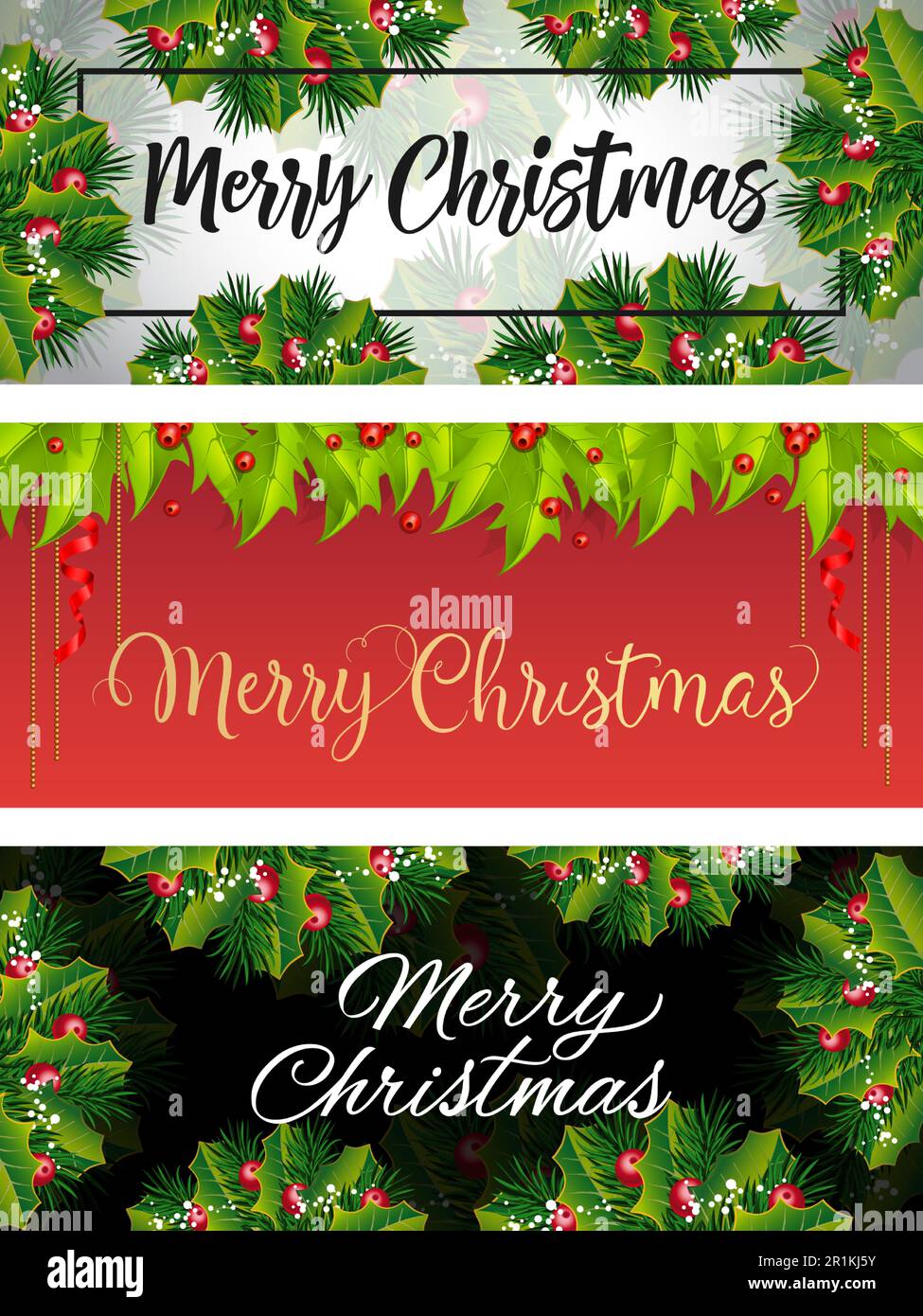 Merry Christmas banner set with fir and holly Stock Vector Image & Art ...