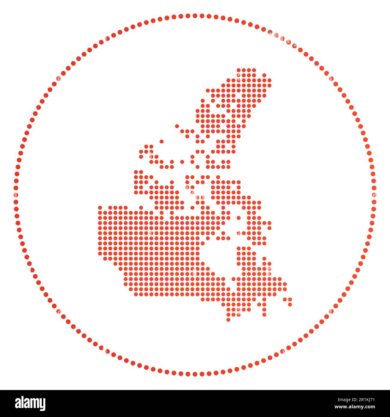 Canada digital badge. Dotted style map of Canada in circle. Tech icon of the country with gradiented dots. Cool vector illustration. Stock Vector