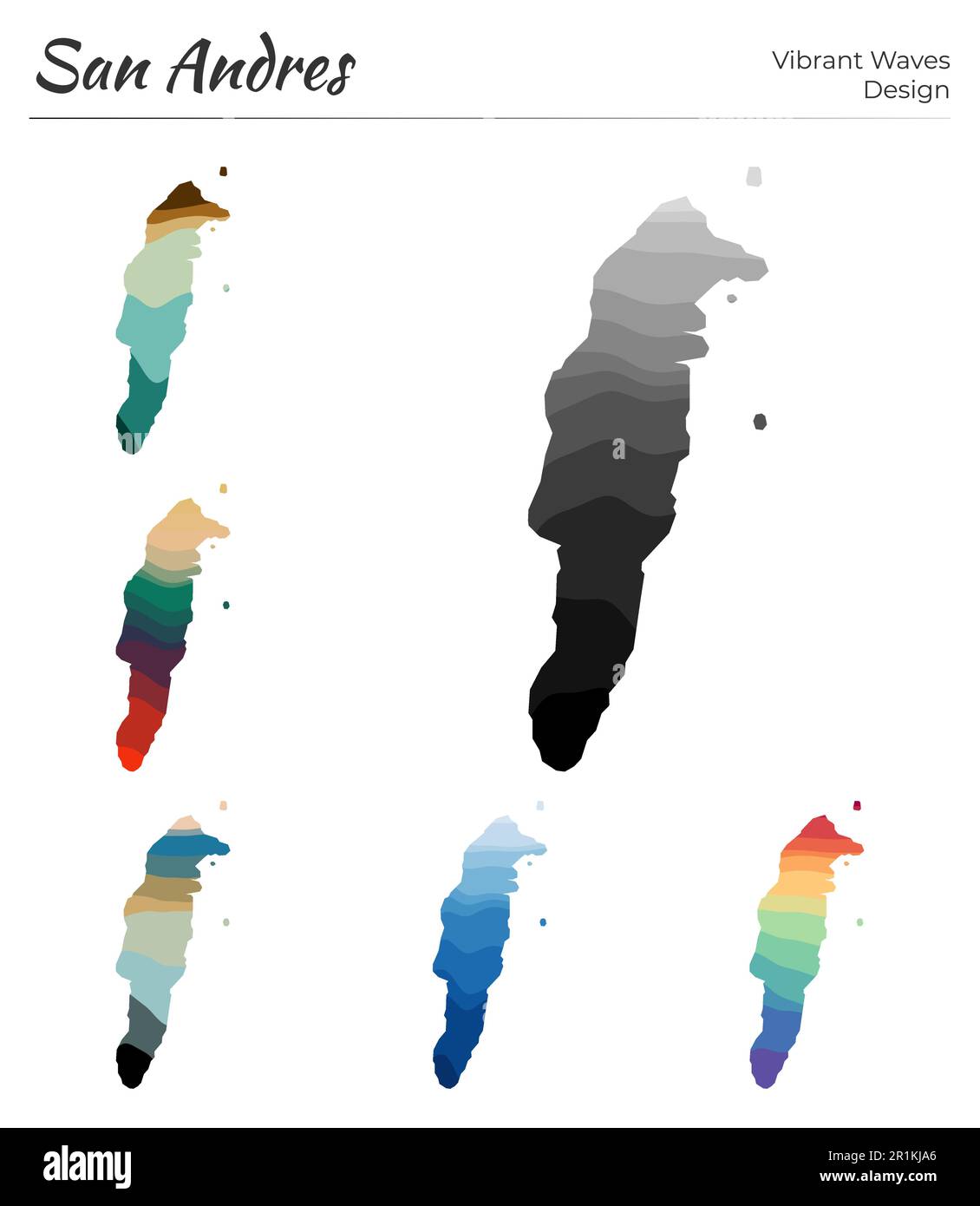 Set of vector maps of San Andres. Vibrant waves design. Bright map of ...