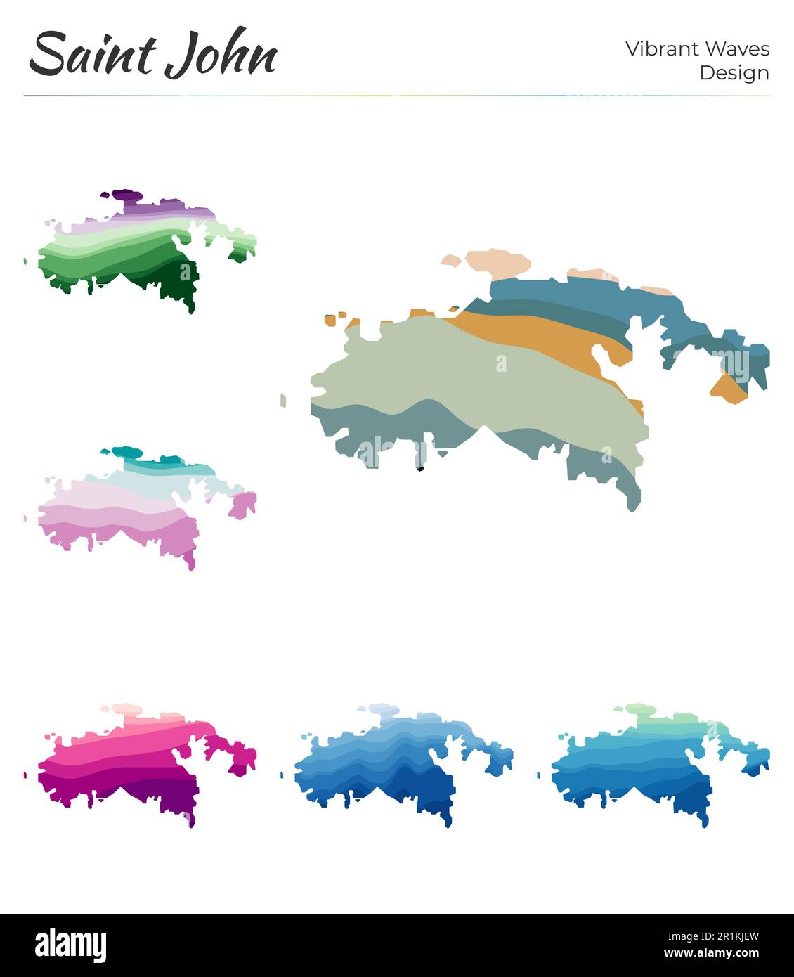 Set of vector maps of Saint John. Vibrant waves design. Bright map of ...