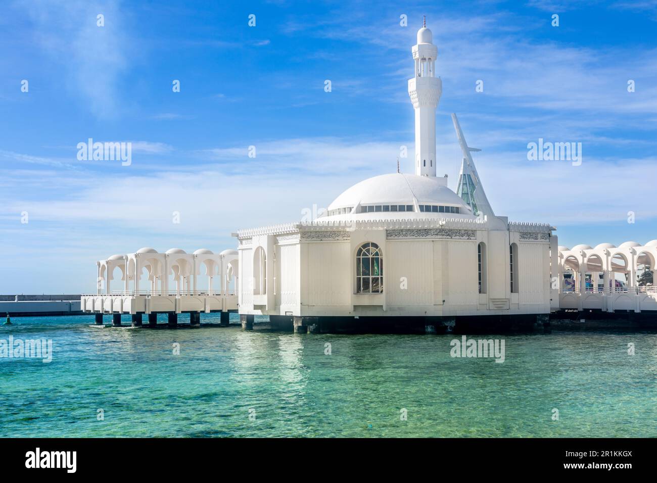 Alrahmah floating mosque with sea in foreground, Jeddah, Saudi Arabia Stock Photo