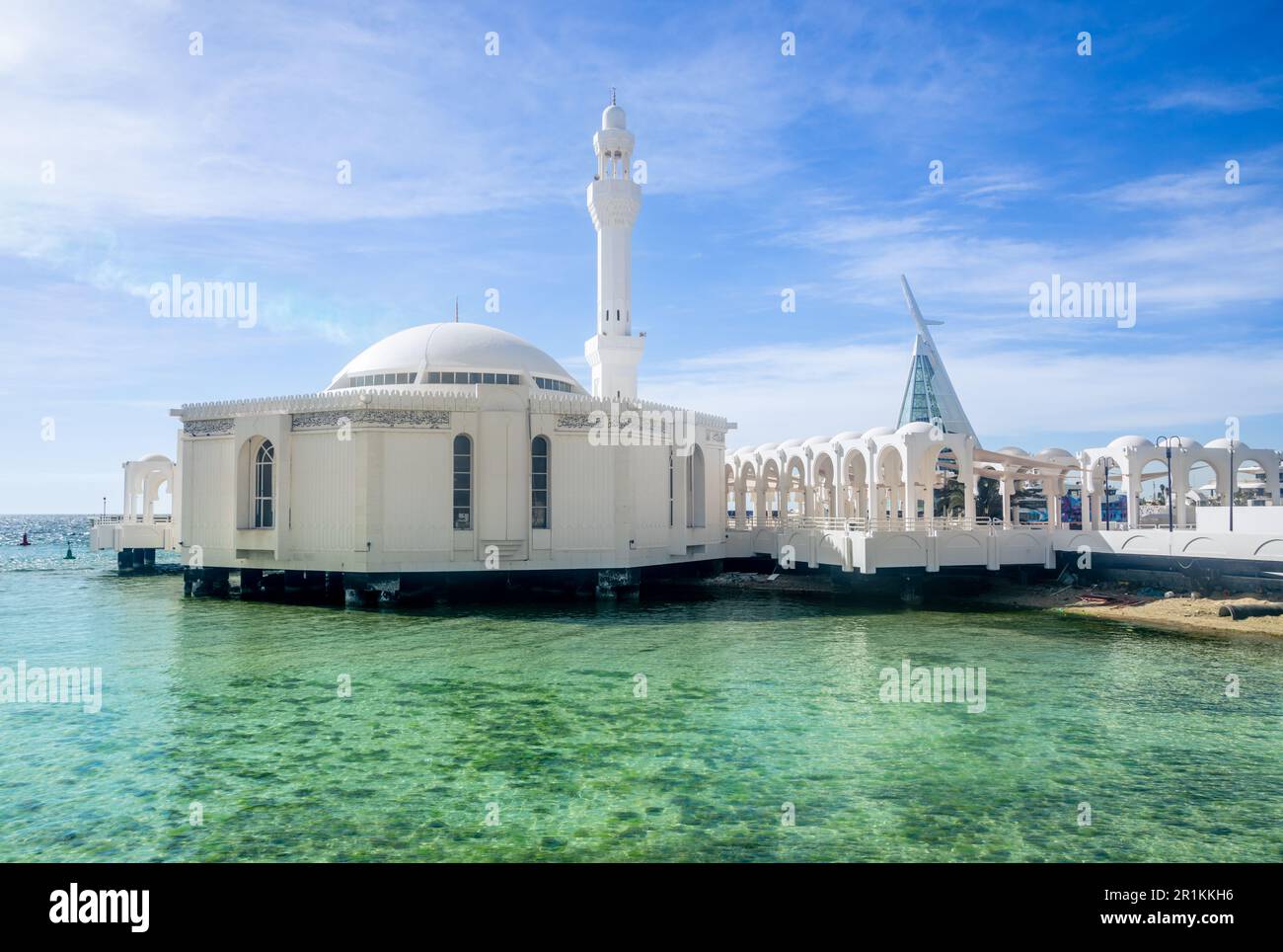 Alrahmah floating mosque with sea in foreground, Jeddah, Saudi Arabia Stock Photo