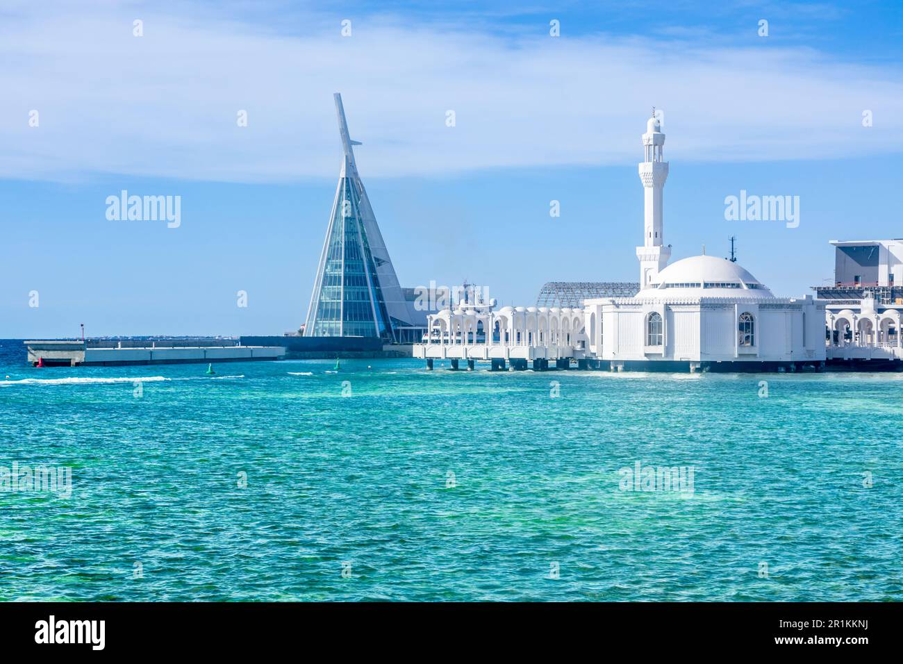 Alrahmah floating mosque with sea in foreground, Jeddah, Saudi Arabia Stock Photo
