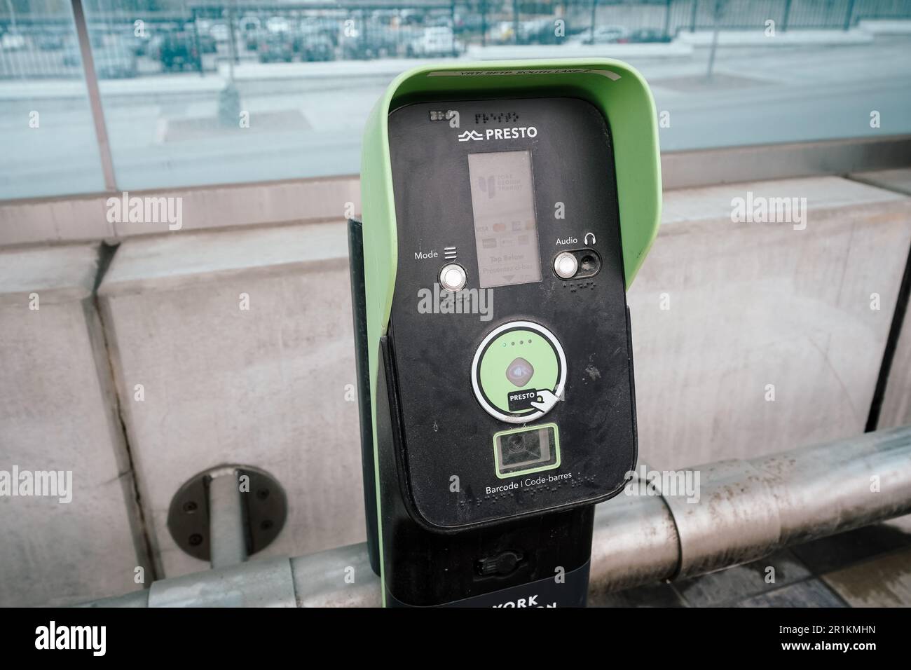 presto card reader, a contactless automated public transit fare collection system used in Ontario, Canada Stock Photo