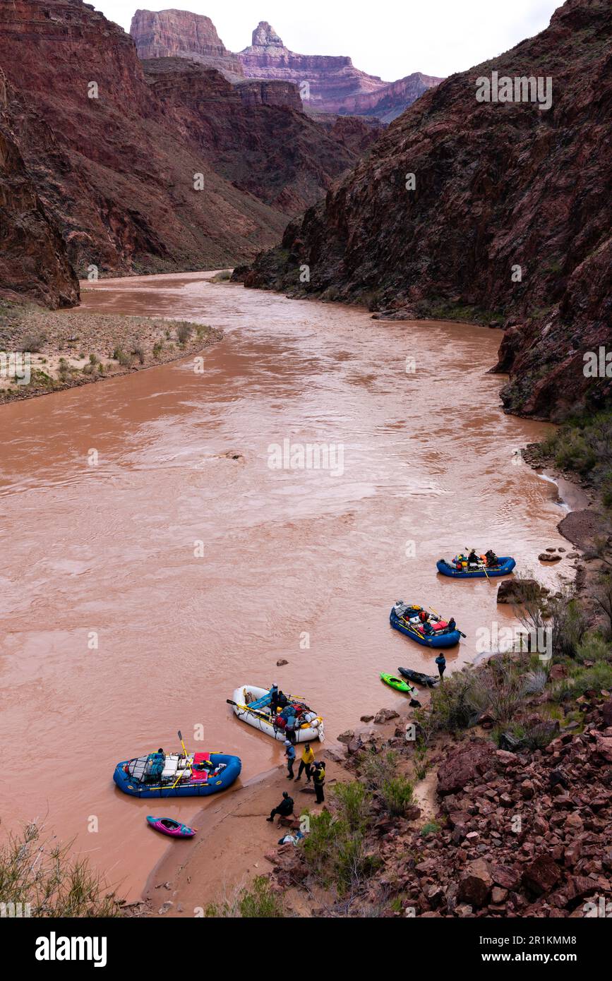 Rafters on the Colorado River take a break near Pipe Creek. Grand