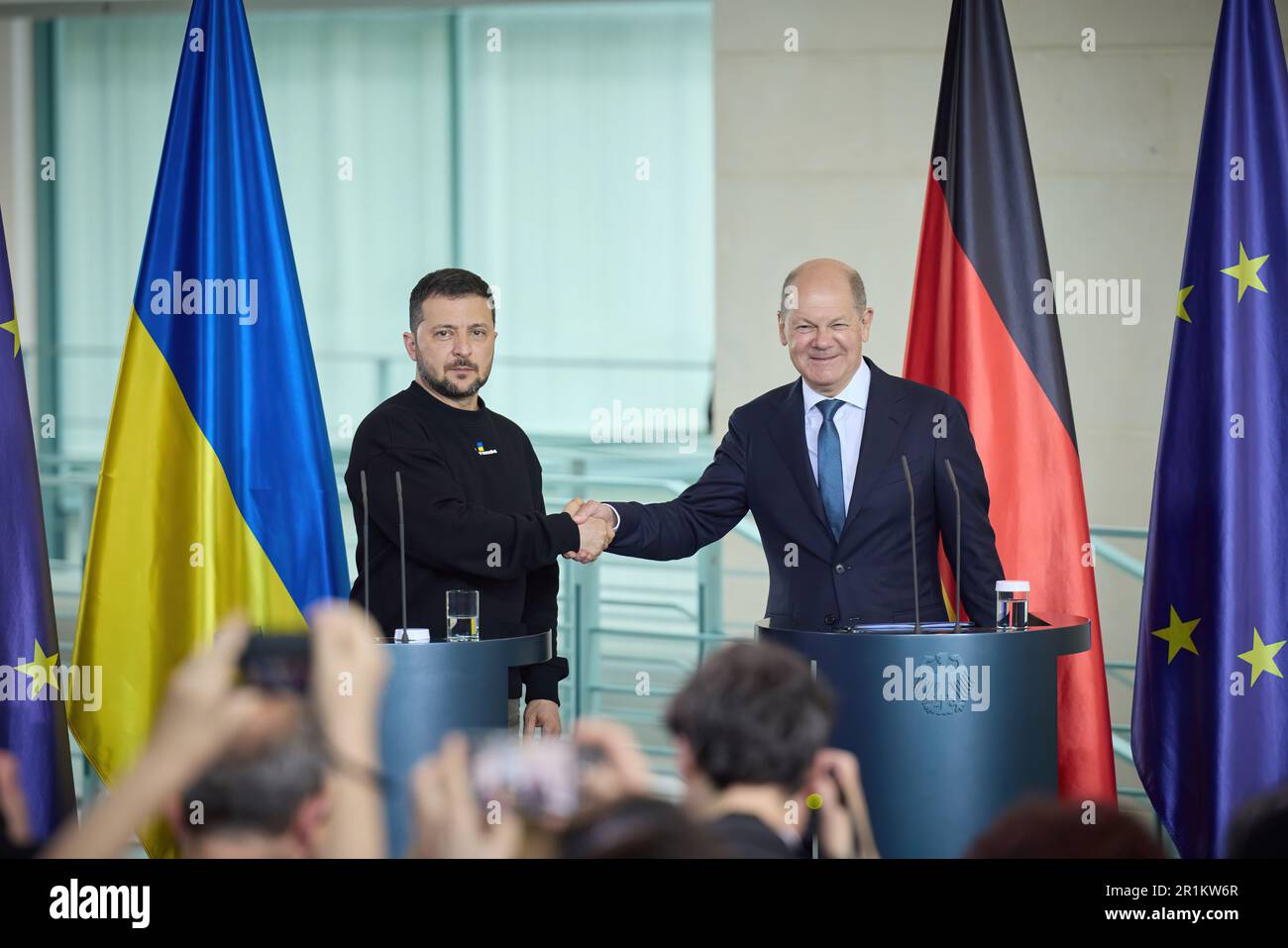 During his official visit to Germany, President of Ukraine Volodymyr Zelensky met with Federal Chancellor of Germany Olaf Scholz.  The Head of State expressed his sincere gratitude to Olaf Scholz and the entire German people for every Ukrainian life that was saved thanks to the support of Germany. Stock Photo