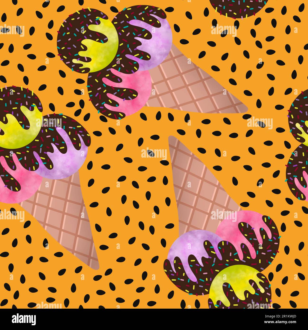 Summer cartoon seamless ice cream pattern for wallpaper and wrapping ...