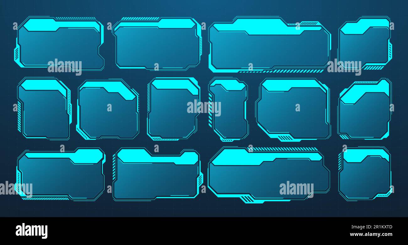 Blue futuristic HUD or UI elements. Sci-fi user interface text boxes ...