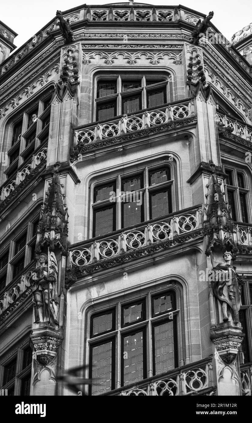 The exterior of the winding staircase, a richly decorated balustrade, is part of the entrance tower of the Biltmore House in Asheville NC, USA Stock Photo