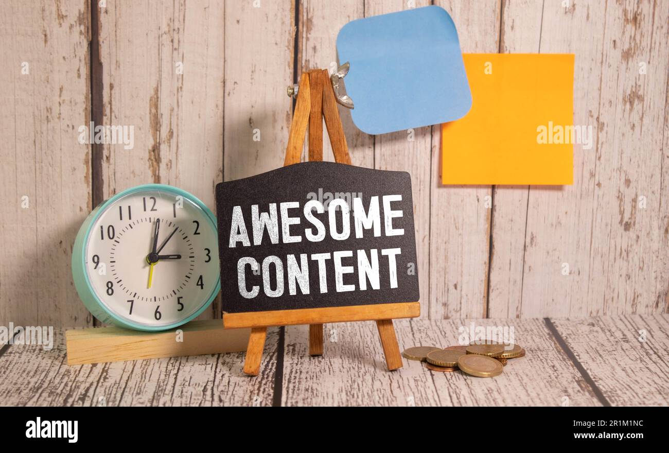 Text sign showing Awesome Content. Word for valuable useful and more likely to inspire specific business. Stock Photo