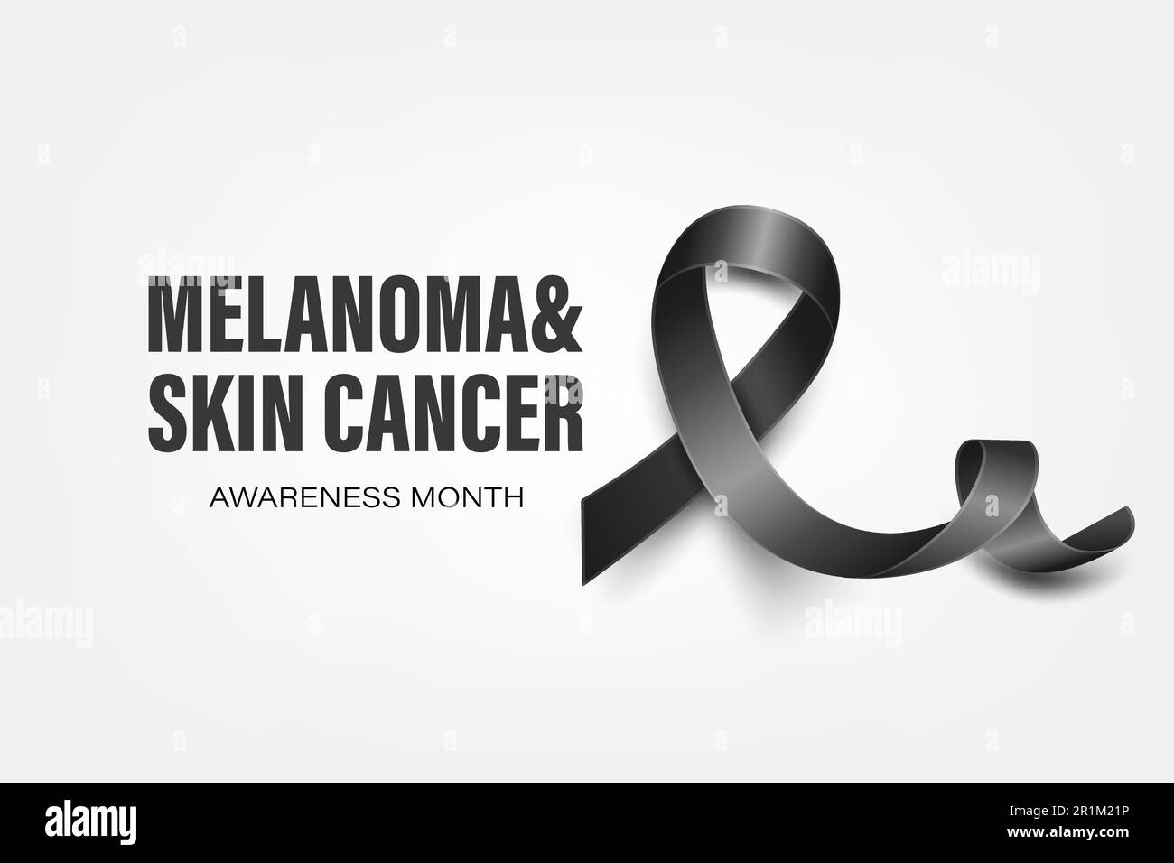Melanoma, Skin Cancer Banner, Card, Placard with Vector 3d Realistic Black Ribbon on White