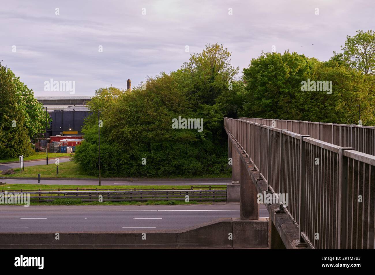 pedestrian bridge over motorway with no cars Stock Photo