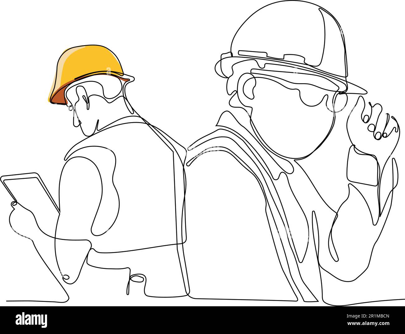 construction manager and engineer working on building site. Vector ...