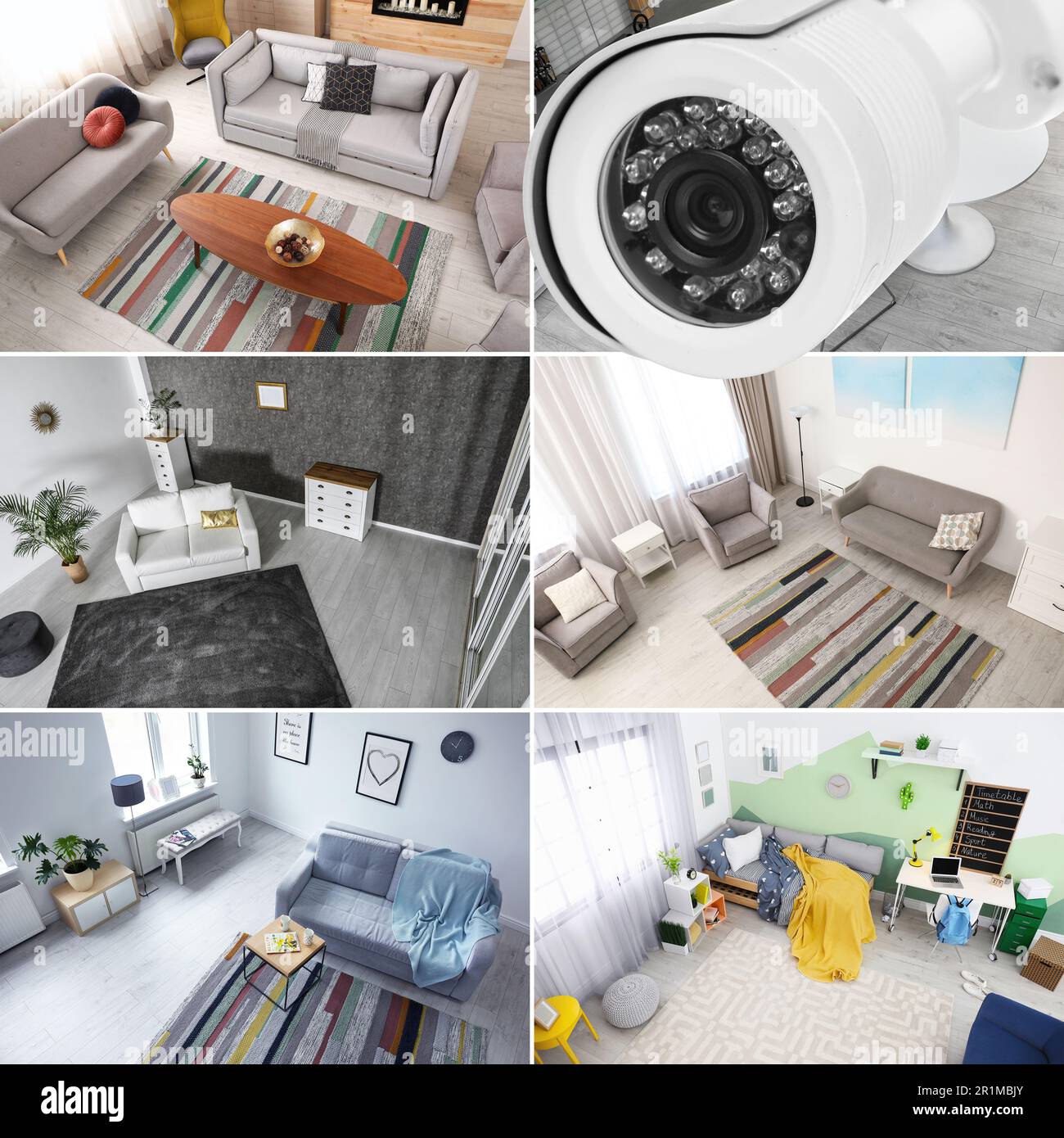 View of rooms through CCTV cameras. Collage Stock Photo Alamy