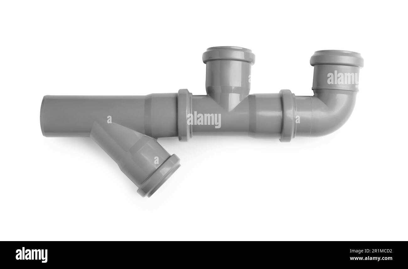 Polypropylene sewer pipe isolated on white. Plumbing supply Stock Photo