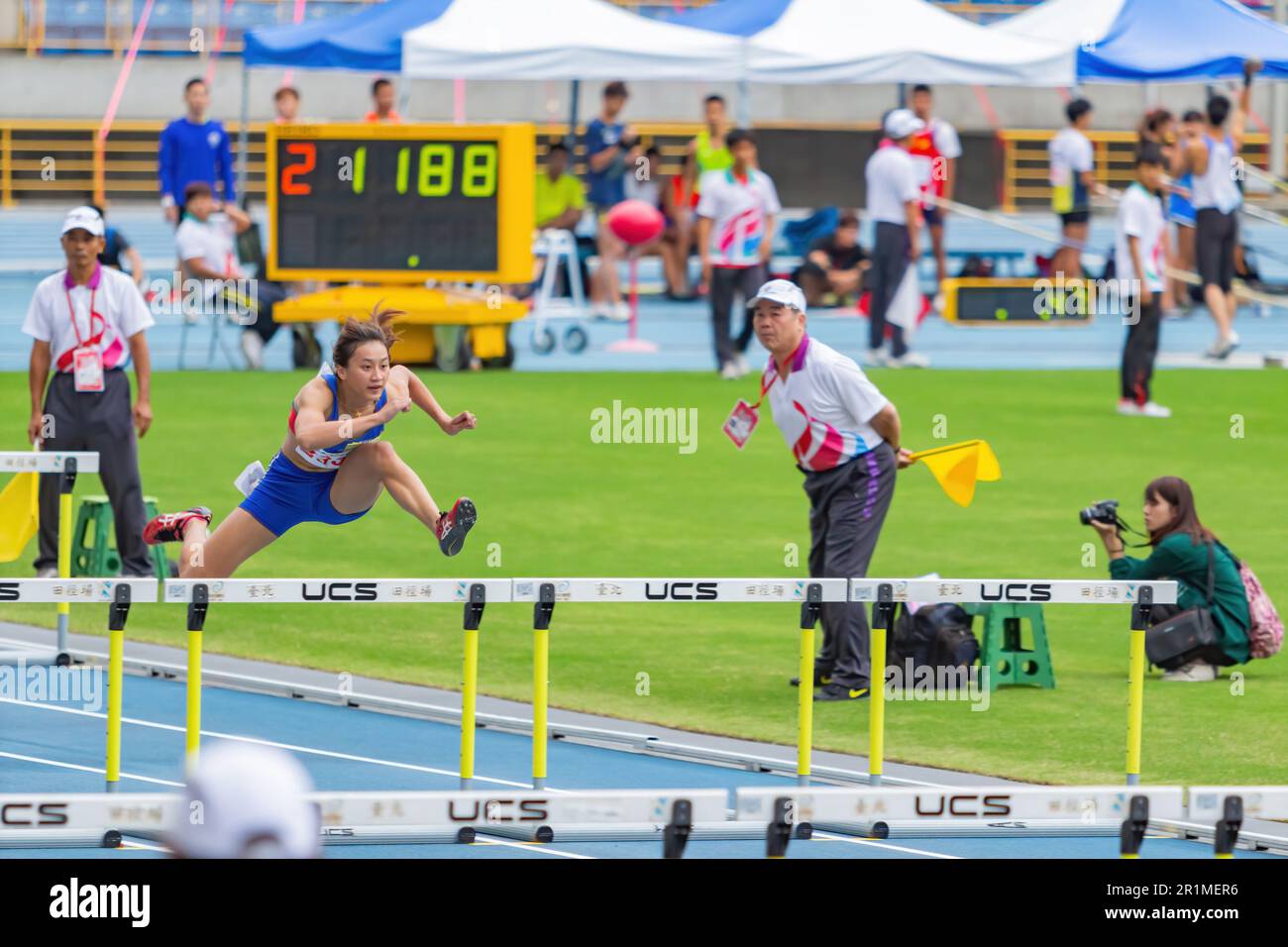 Taiwan, MAR 23 2013 - Hurdles race in The National Games Stock Photo