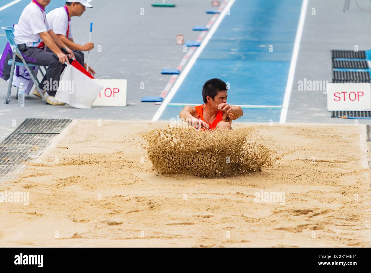 Taiwan, MAR 23 2013 - Long jump in The National Games Stock Photo